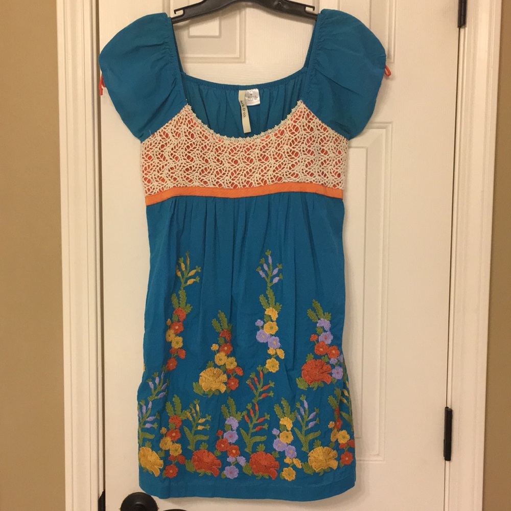 Floral embroidered turquoise dress